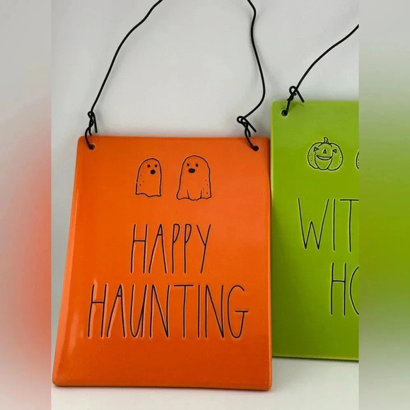 RAE DUNN Halloween Seasonal Fall Hanging Signs Happy Haunting Witching Hour - Picture 2 of 7